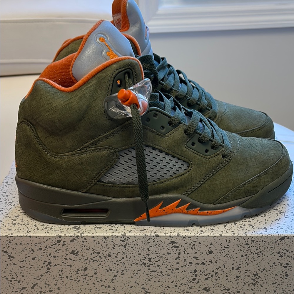 Jordan Green and Orange High-Top Sneakers with Suede Finish